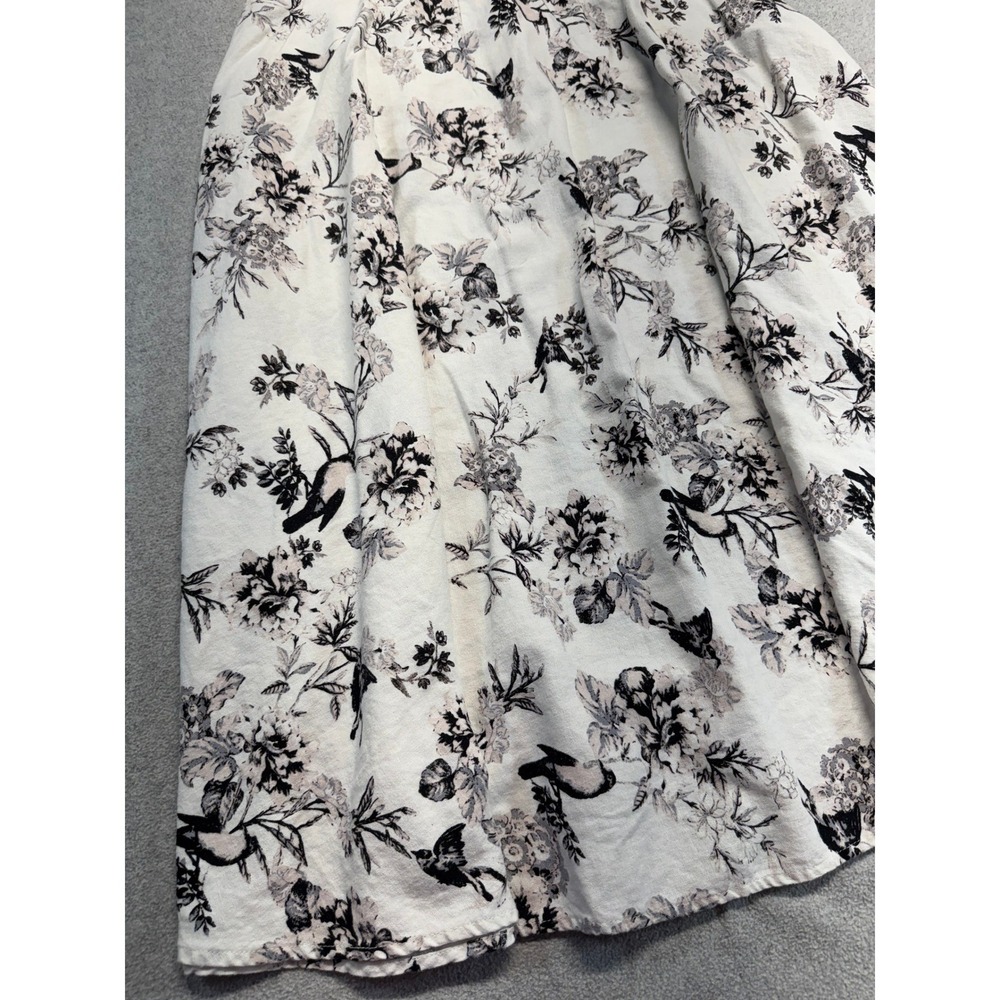 Who What Wear Women's Size 6 Black Cream Floral Linen Blend Pleated Midi Skirt - Picture 2 of 9